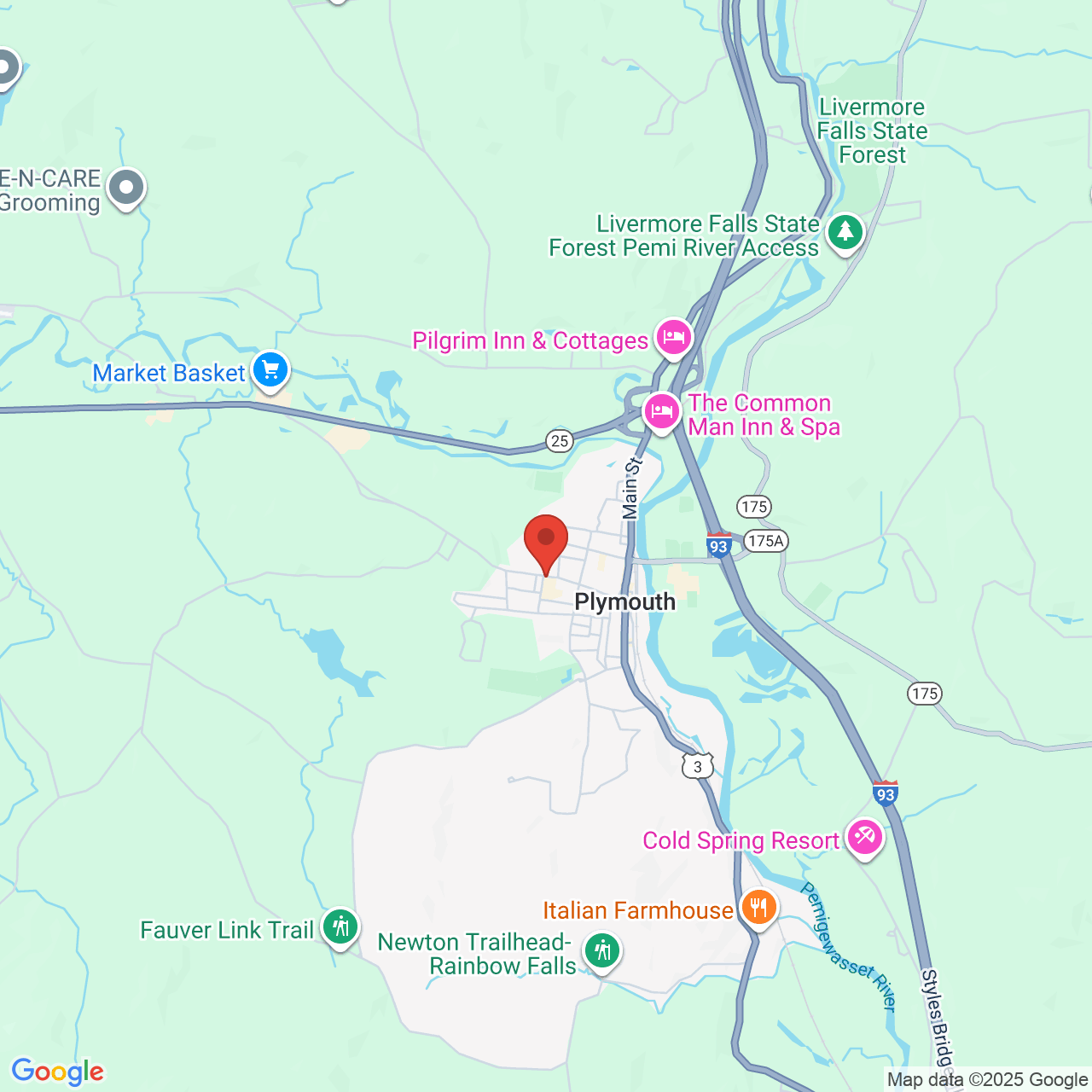 Google map image of our location in 65 Highland St Plymouth, NH